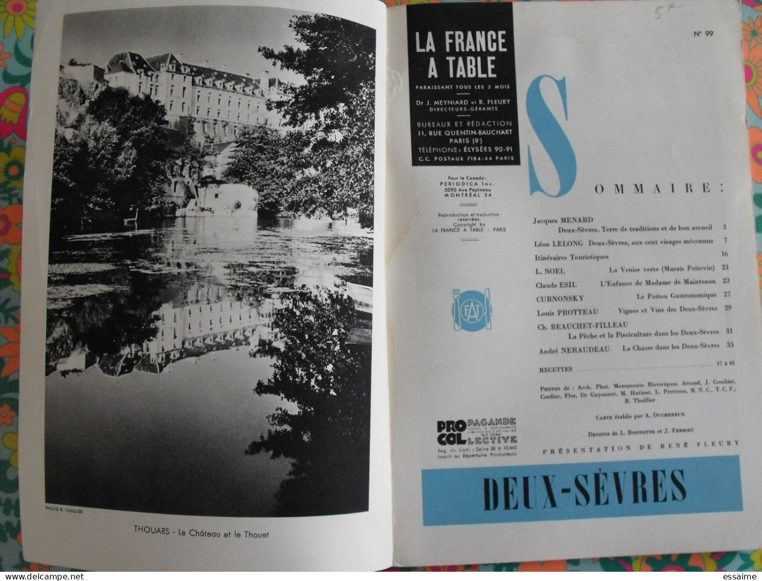 La France à Table N° 99. 1962. Deux-Sèvres. Niort Saint-maixent Parthenay Oiron Thouars Bressuire Melle. Gastronomie - Tourisme & Régions