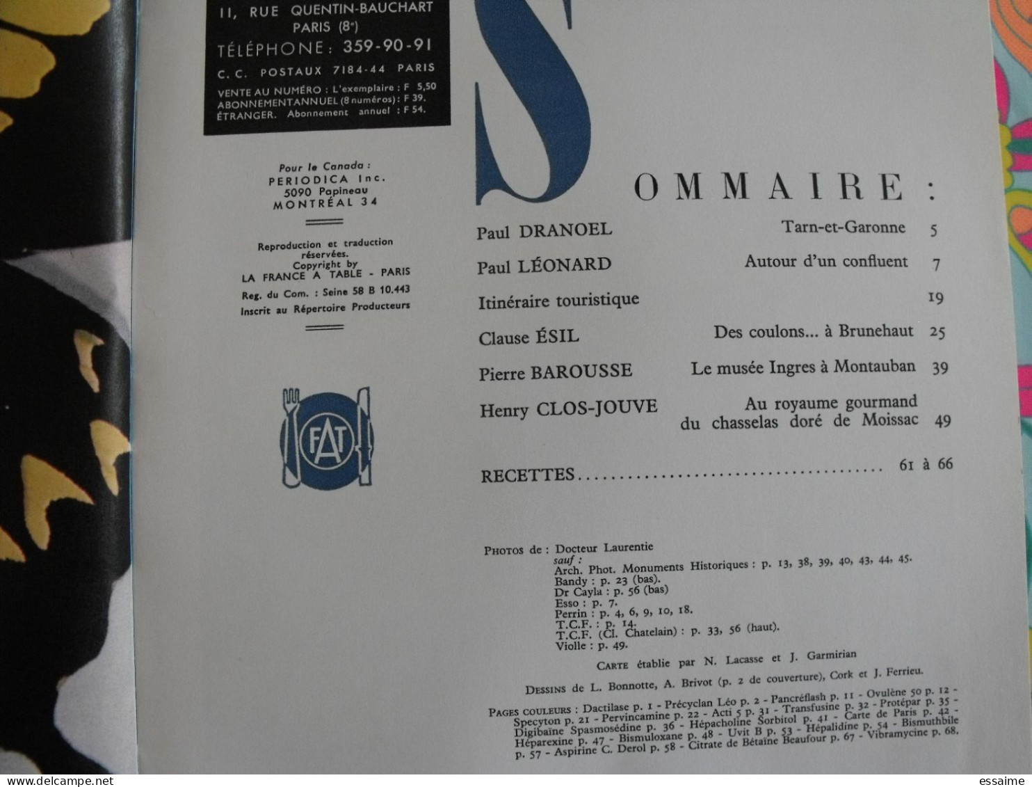 La France à Table N° 162. 1971. Tarn Et Garonne. Montauban Moissac Auvillar Caylus Montpezat Castelsarrasin. Gastronomie - Toerisme En Regio's