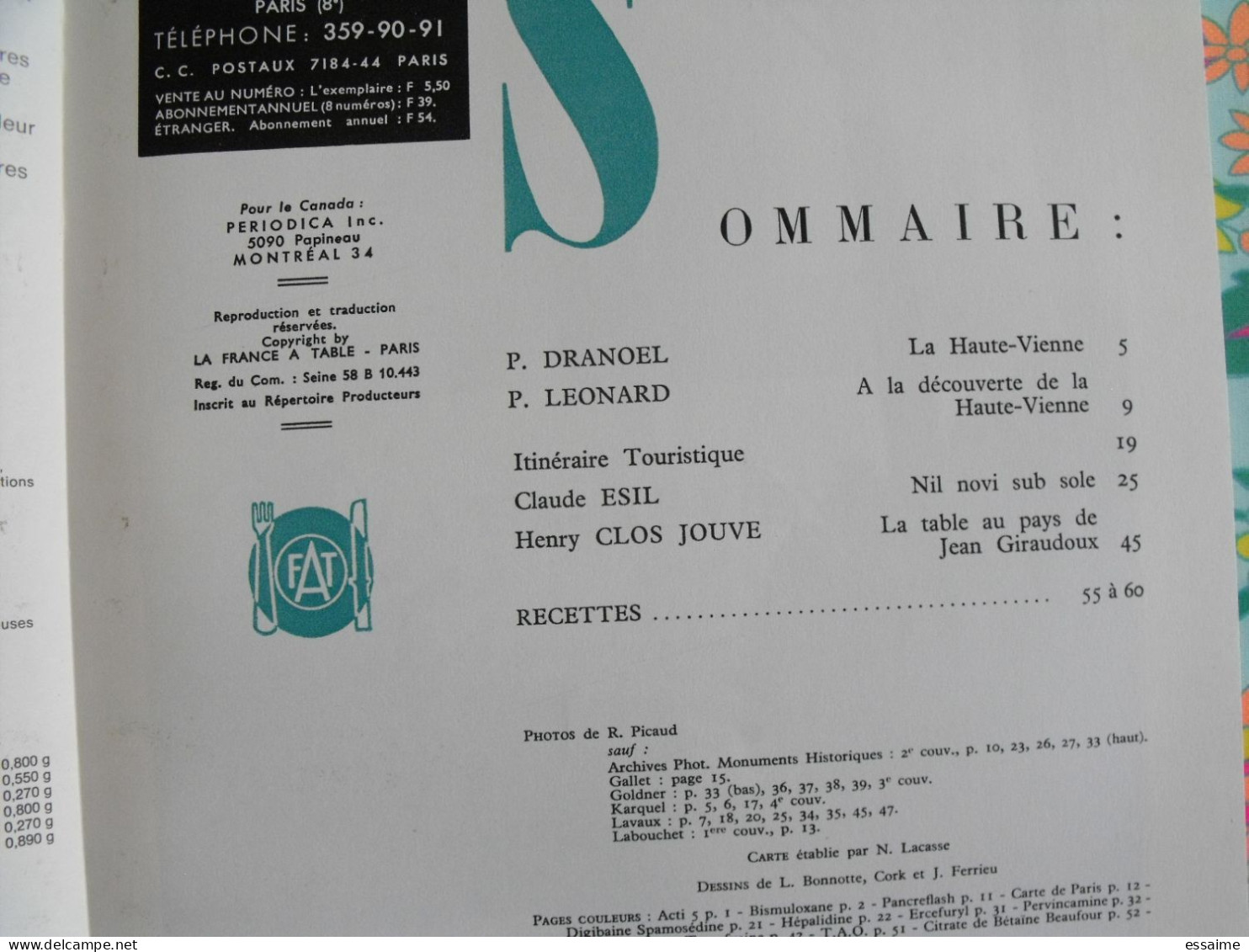 La France à Table N° 168. 1973. Haute-Vienne. Limoges Solignac Ambazac Bellac Chalus Magnac-laval Cieux. Gastronomie - Turismo E Regioni