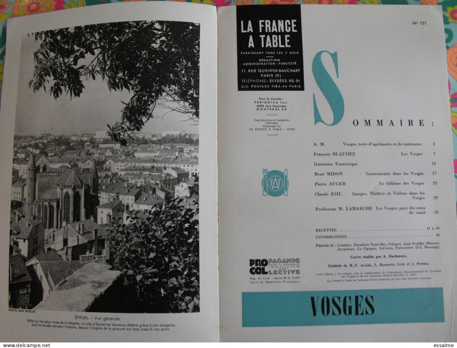 La France à Table N° 121. 1966. Vosges. Epinal Domremy Vittel Contrexeville Remiremont Plombières Bussang. Gastronomie - Toerisme En Regio's