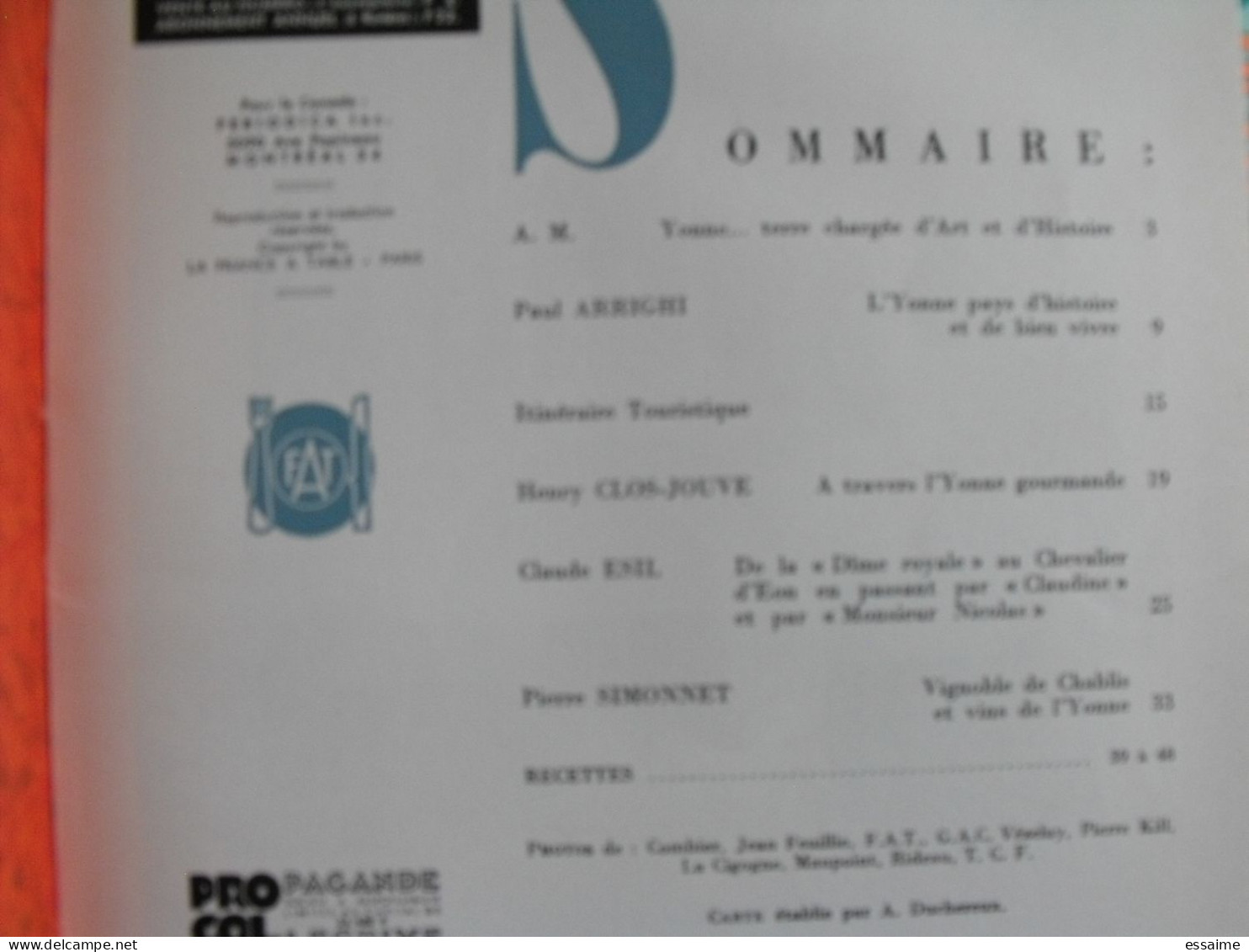 La France à Table N° 123. 1966. Yonne. Auxerre Joigny Sens Pontigny Chablis Tanlay Noyers Vézelay Avallon. Gastronomie - Tourisme & Régions