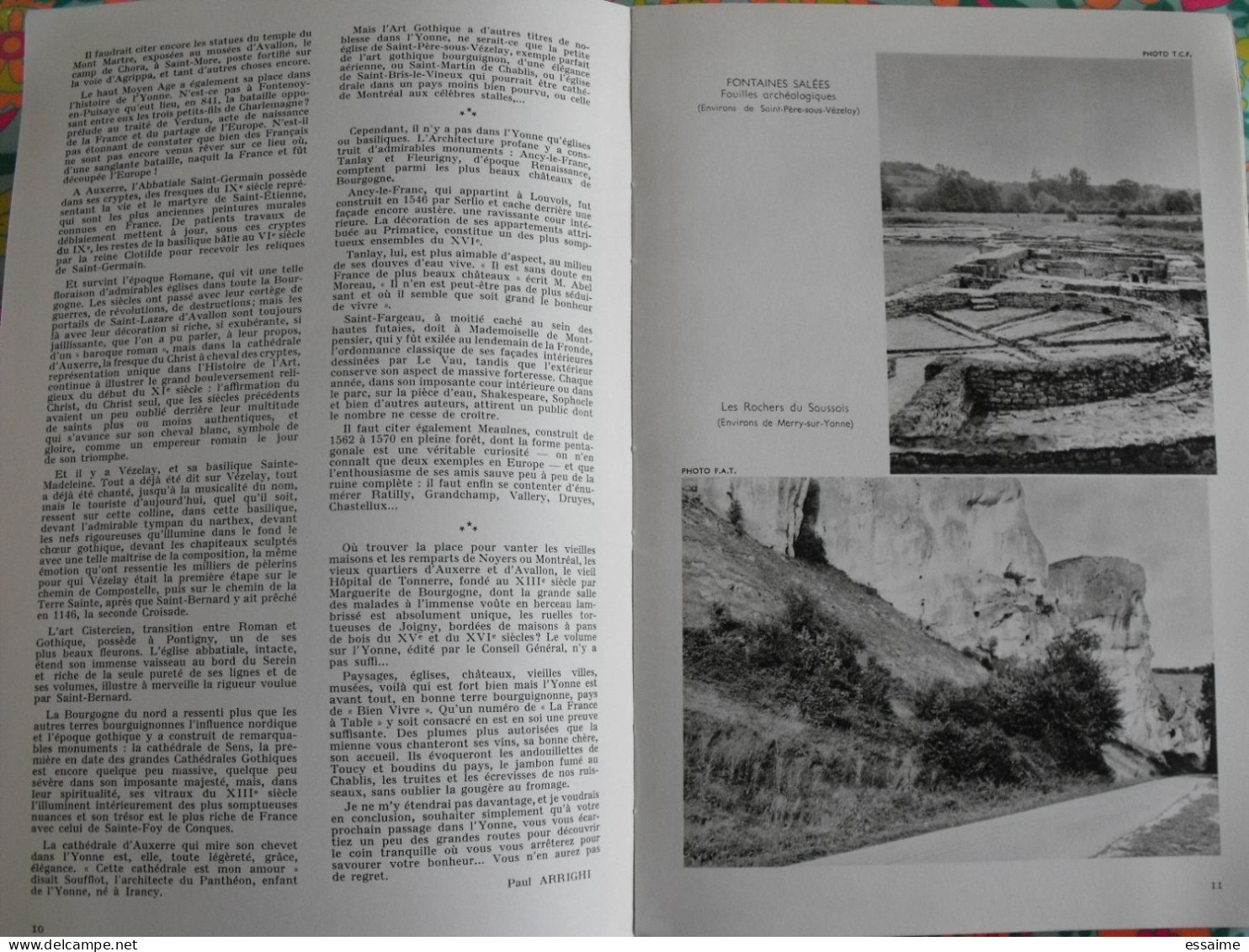 La France à table n° 123. 1966. Yonne. auxerre joigny sens pontigny chablis tanlay noyers vézelay avallon. gastronomie