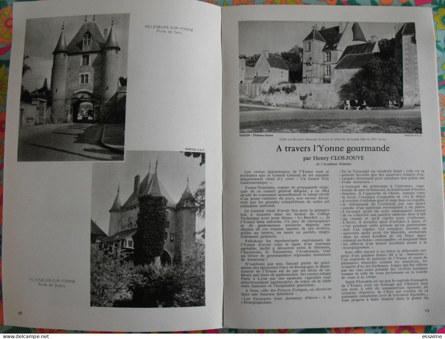 La France à table n° 123. 1966. Yonne. auxerre joigny sens pontigny chablis tanlay noyers vézelay avallon. gastronomie