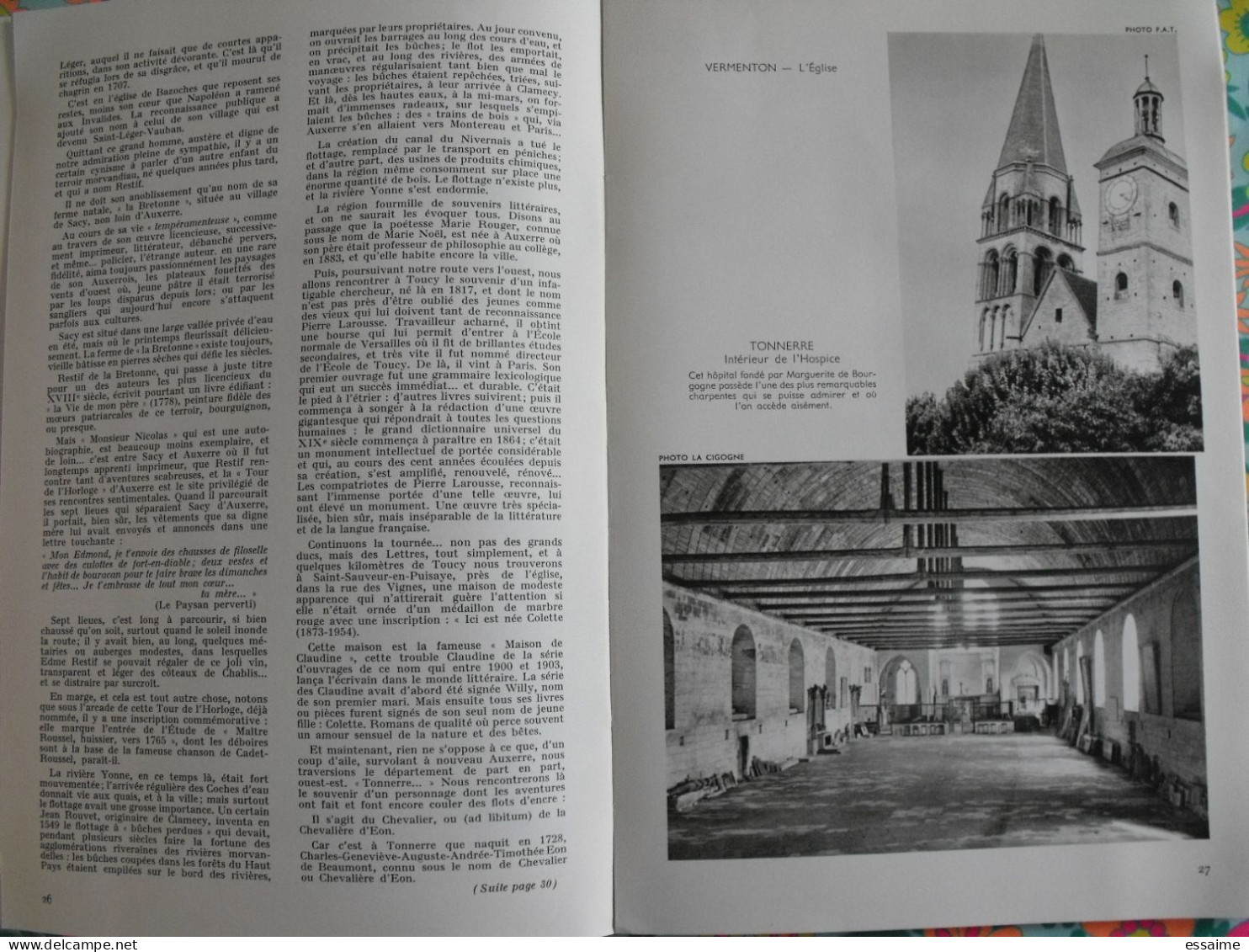 La France à table n° 123. 1966. Yonne. auxerre joigny sens pontigny chablis tanlay noyers vézelay avallon. gastronomie