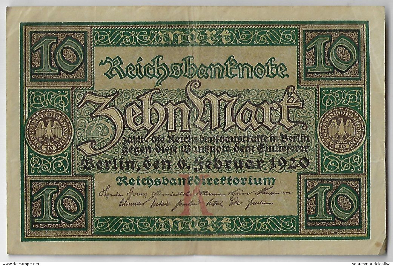 Germany Banknote 10 Mark 1920 Pick-67a VF (catalog US$5) - 10 Mark