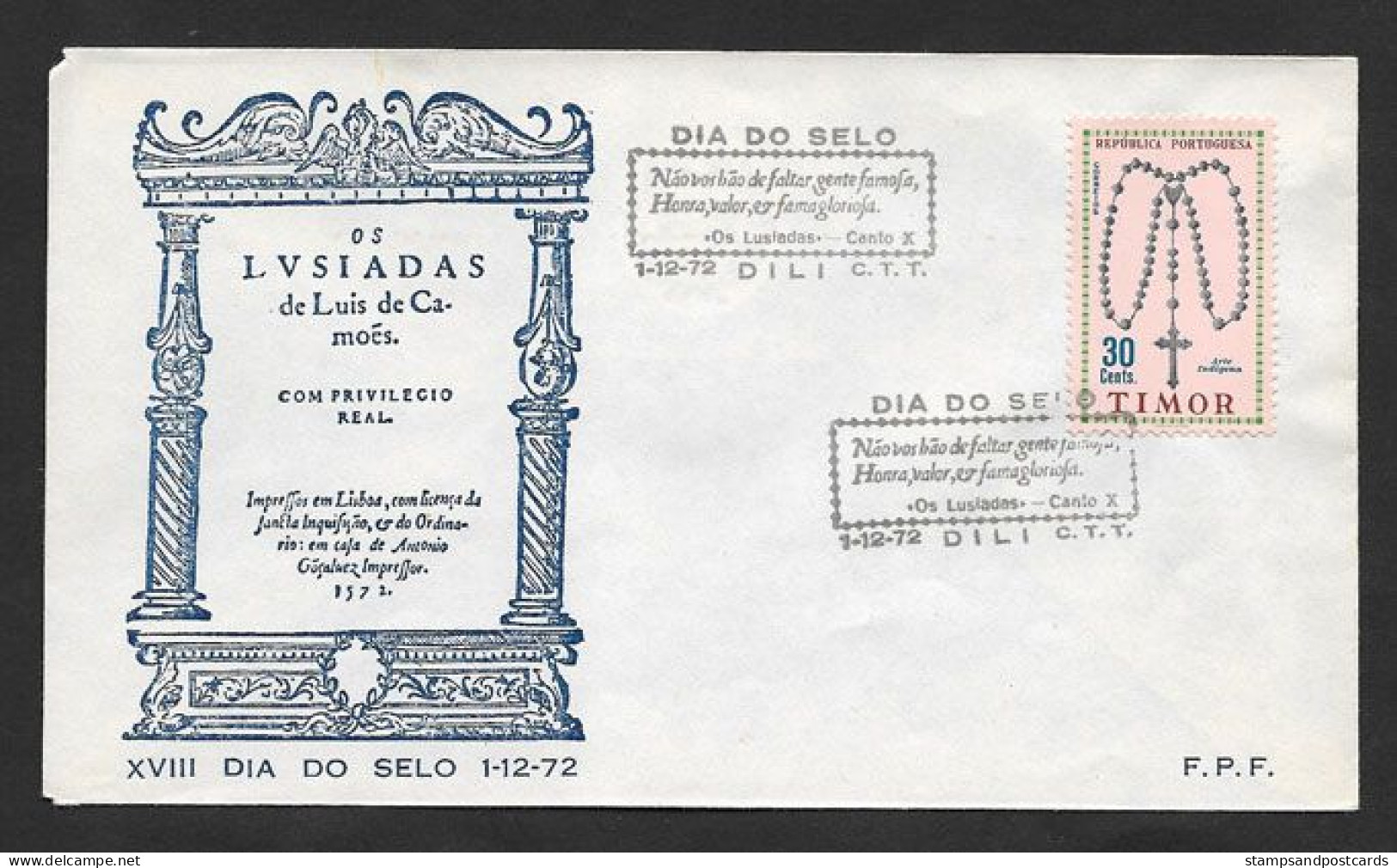 Timor Oriental Portugal Cachet Commémoratif Journée Du Timbre 1972 Camões Lusiadas East Timor Event Postmark Stamp Day - Oost-Timor