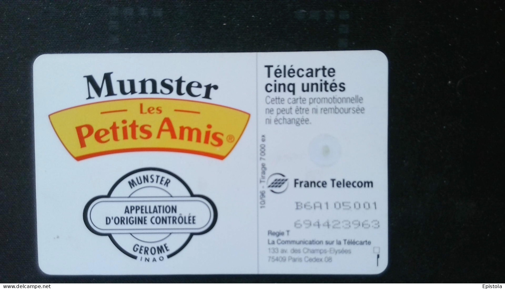 ► France :  Fromage Alsacien MUNSTER.   " Les Petits Amis"  -  5U   7000 Ex - Levensmiddelen