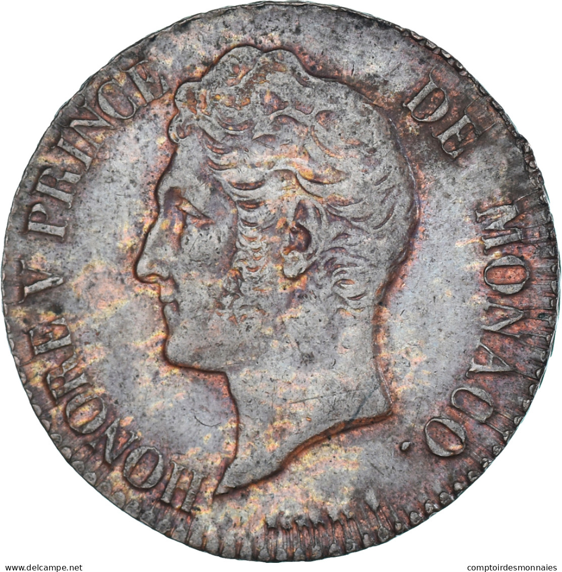 Monnaie, Monaco, Honore V, 5 Centimes, 1837, Monaco, TB, Cuivre, Gadoury:MC102 - 1819-1922 Honoré V, Charles III, Albert I