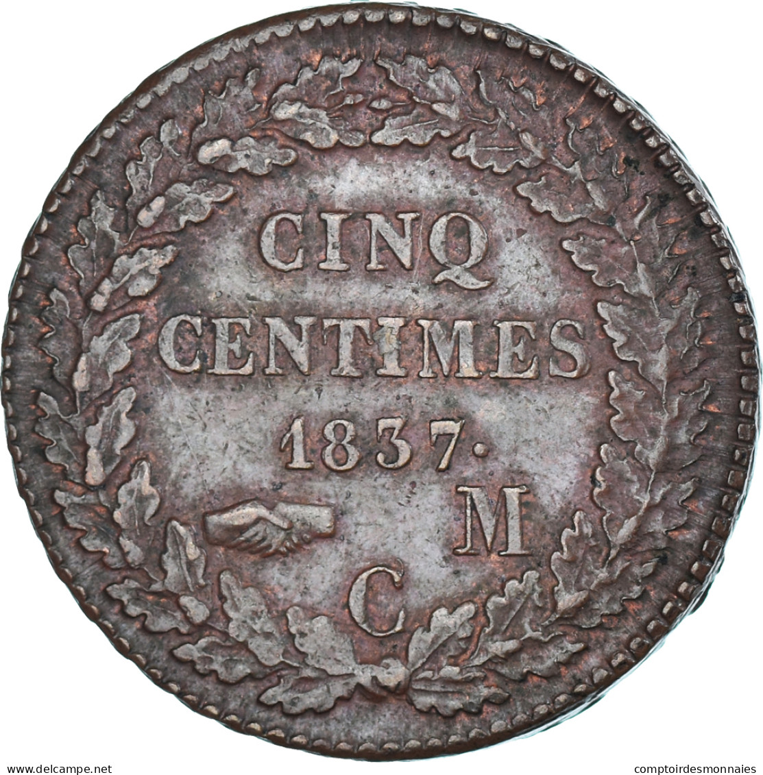 Monnaie, Monaco, Honore V, 5 Centimes, 1837, Monaco, TB, Cuivre, Gadoury:MC102 - 1819-1922 Honoré V, Charles III, Albert I