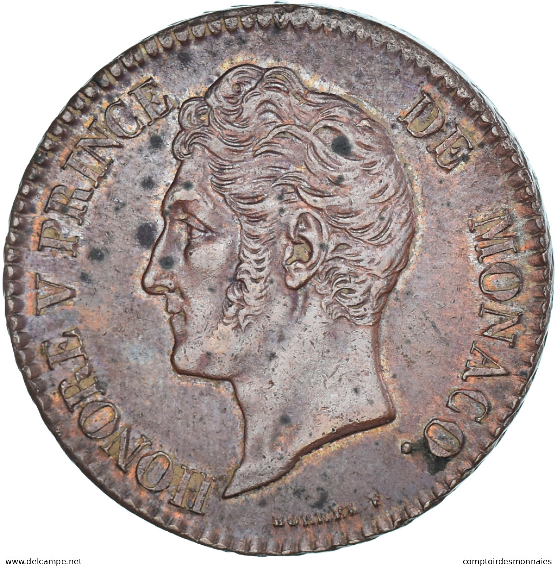 Monnaie, Monaco, Honore V, 5 Centimes, 1837, Monaco, TTB, Cuivre, Gadoury:MC102 - Charles III.