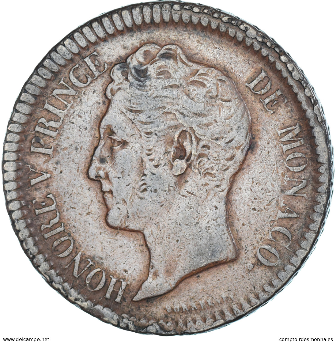 Monnaie, Monaco, Honore V, 1 Décime, 1838, Monaco, TB+, Bronze, Gadoury:MC105 - Charles III.