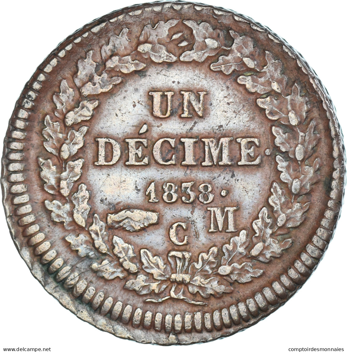 Monnaie, Monaco, Honore V, 1 Décime, 1838, Monaco, TB+, Bronze, Gadoury:MC105 - 1819-1922 Honoré V, Charles III, Albert I