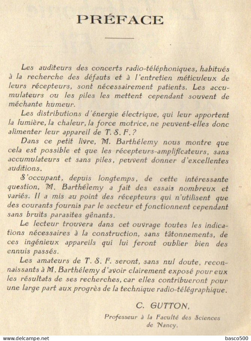 La TELEPHONIE Sans FIL Sans Accumulateurs - R. Barthelemy - Literature & Schemes