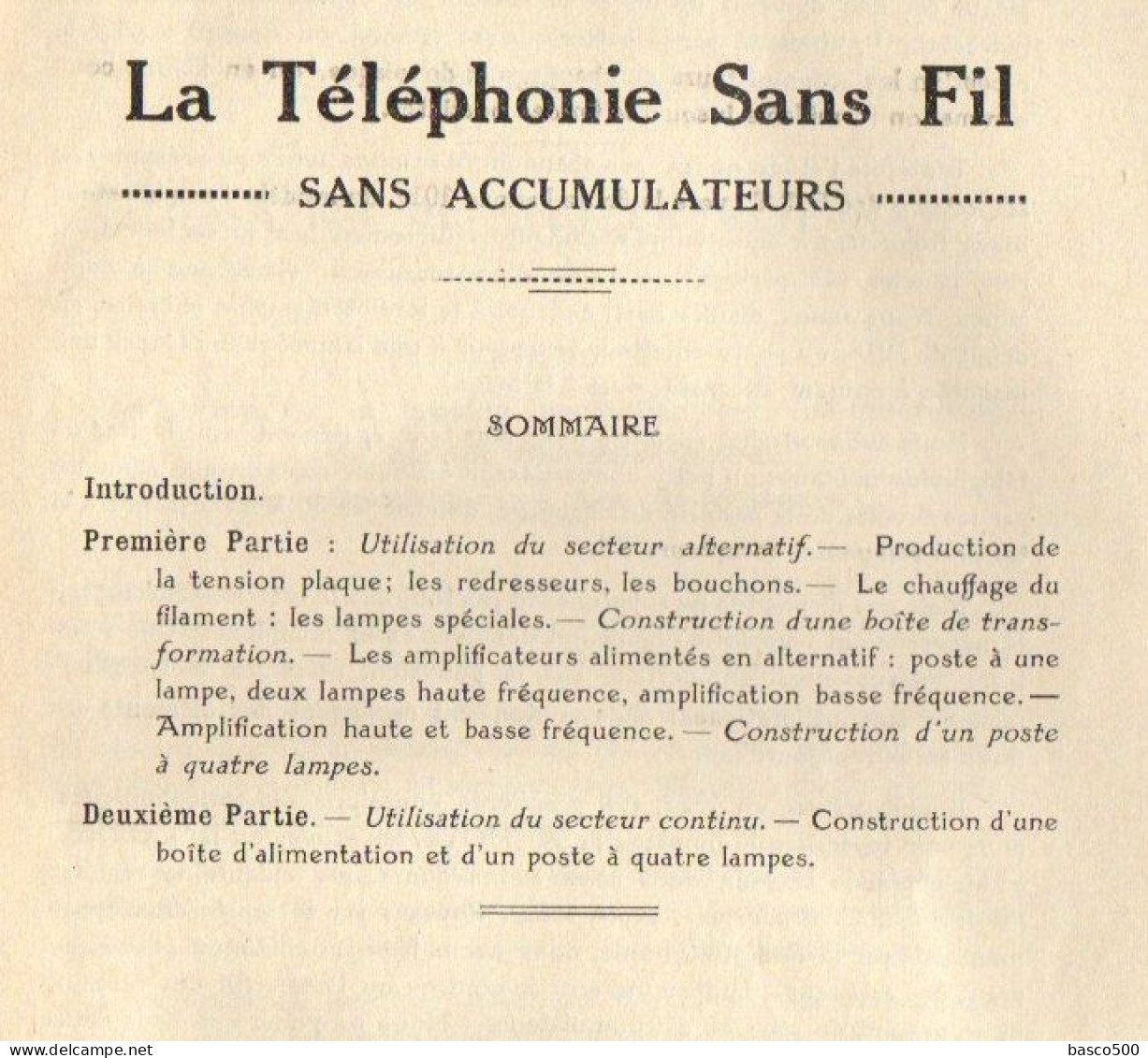 La TELEPHONIE Sans FIL Sans Accumulateurs - R. Barthelemy - Littérature & Schémas