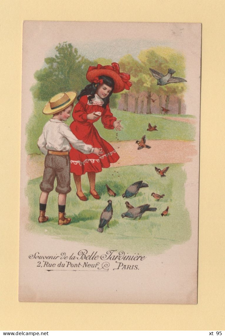 La Belle Jardiniere - Carte Illustree Enfants Pigeons Oiseaux - Reclame