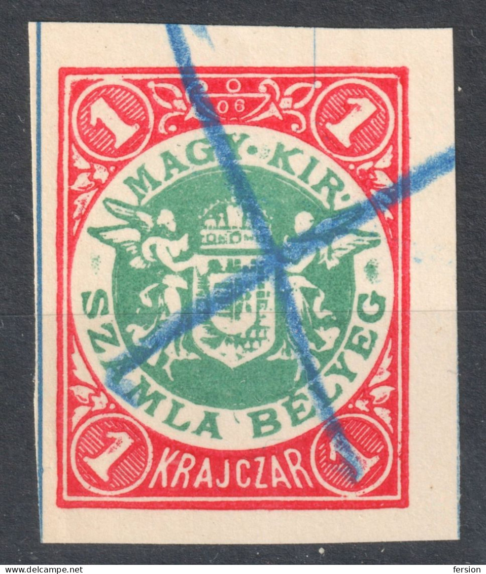 1890's Hungary - FISCAL BILL Tax CUT - Revenue Stamp - Used - 1 Kr - Fiscaux