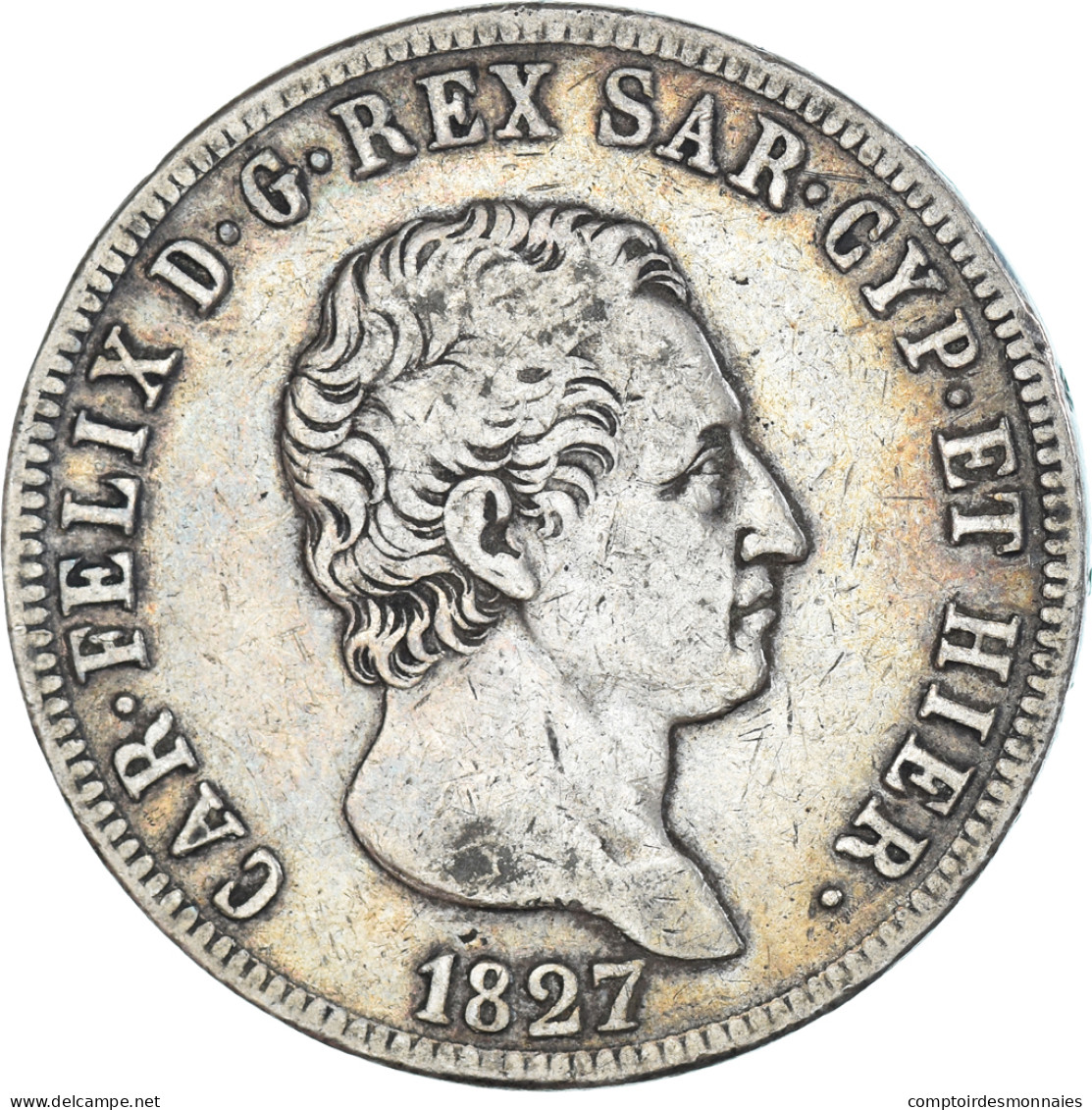 Monnaie, États Italiens, SARDINIA, Carlo Felice, 5 Lire, 1827, Torino, TTB - Sizilien