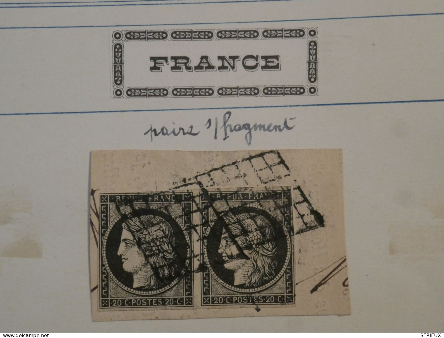 AE18 FRANCE TIMBRE  ENV. 1849  + PAIRE CERES  N° 3 20C NOIR .GRILLE +CACHET INTERESSANT DOUBLE ++++ +++ +++ - 1849-1850 Ceres