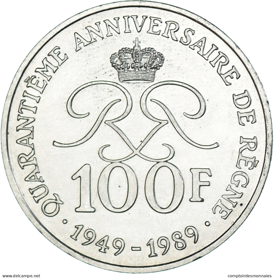 Monnaie, Monaco, Rainier III, 40e Anniversaire De Règne, 100 Francs, 1989 - 1960-2001 Nouveaux Francs