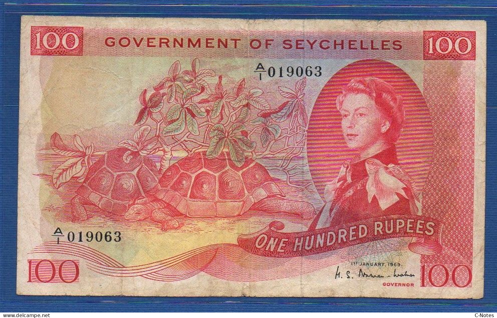 SEYCHELLES - P.18b – 100 RUPEES 1969 F, S/n A/I 019063 -RARE- - Seychelles