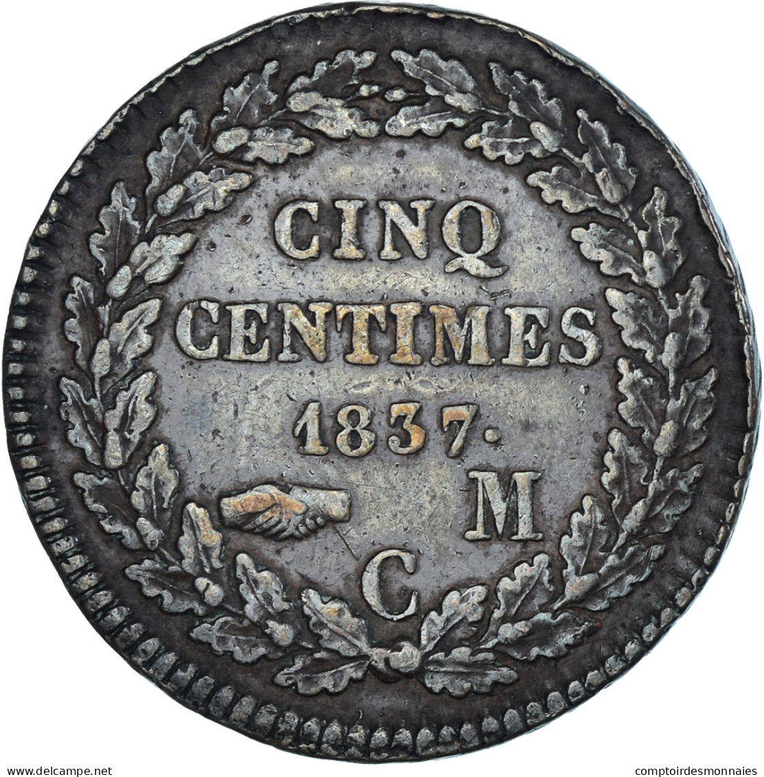 Monnaie, Monaco, Honore V, 5 Centimes, 1837, Monaco, TTB, Cuivre, Gadoury:MC102 - 1819-1922 Honoré V, Charles III, Albert I