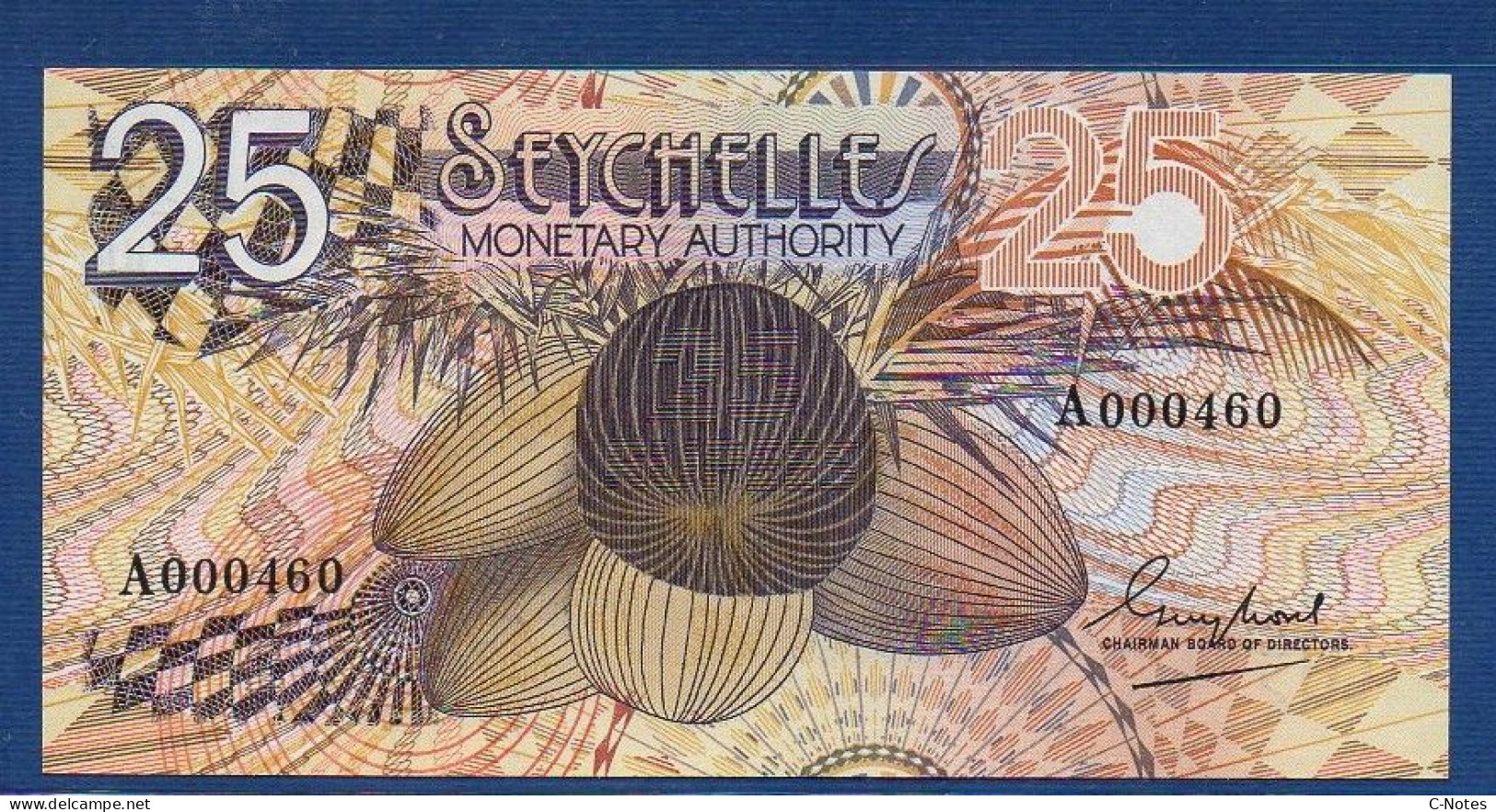 SEYCHELLES - P.24 – 25 RUPEES 1979 UNC, S/n A000460 LOW SERIAL - Seychelles