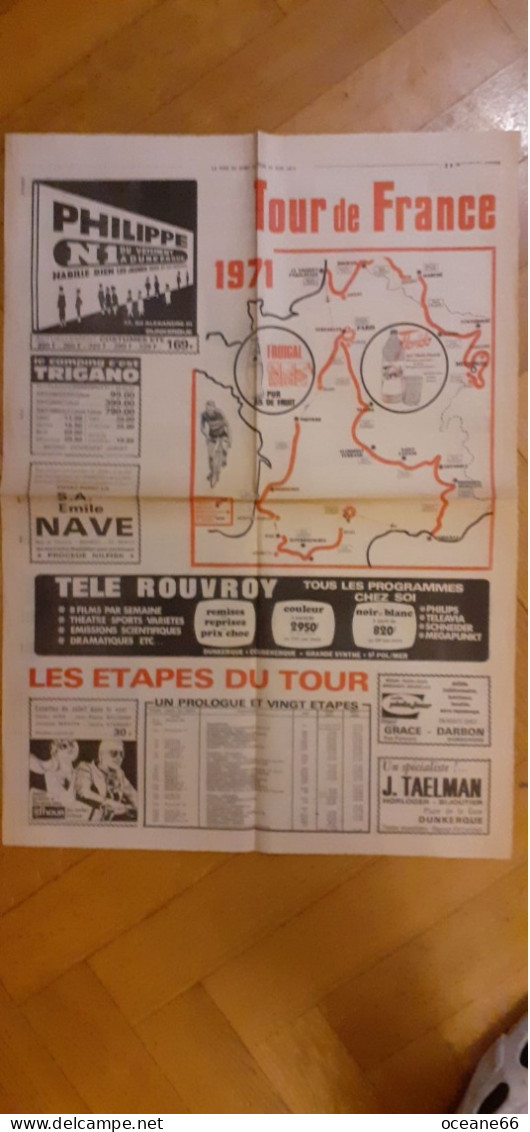 Carte Itinéraire Du Tour De France 1971 La Voix Du Nord - Cyclisme