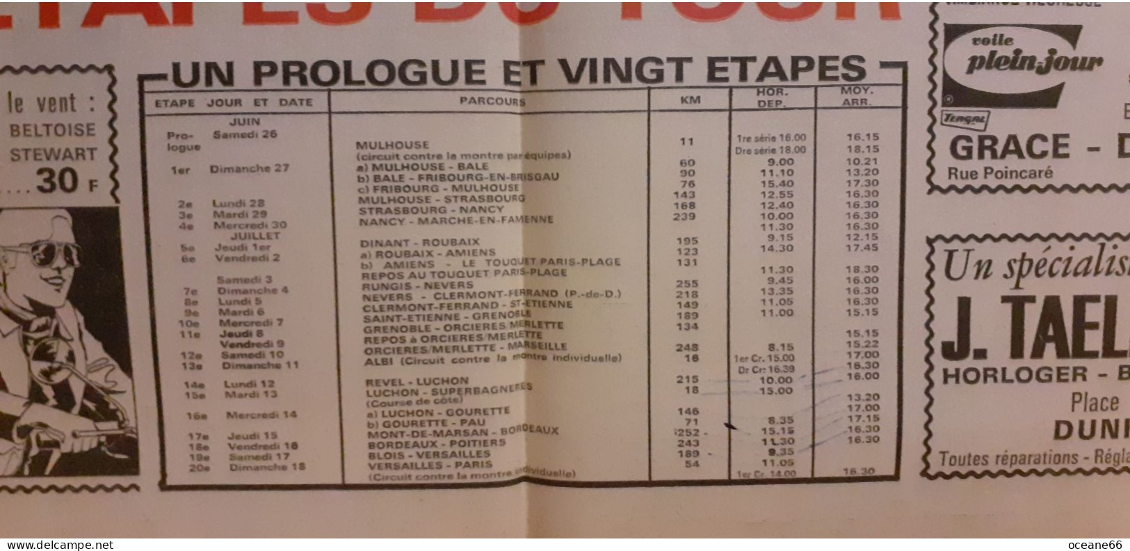 Carte Itinéraire Du Tour De France 1971 La Voix Du Nord - Cyclisme
