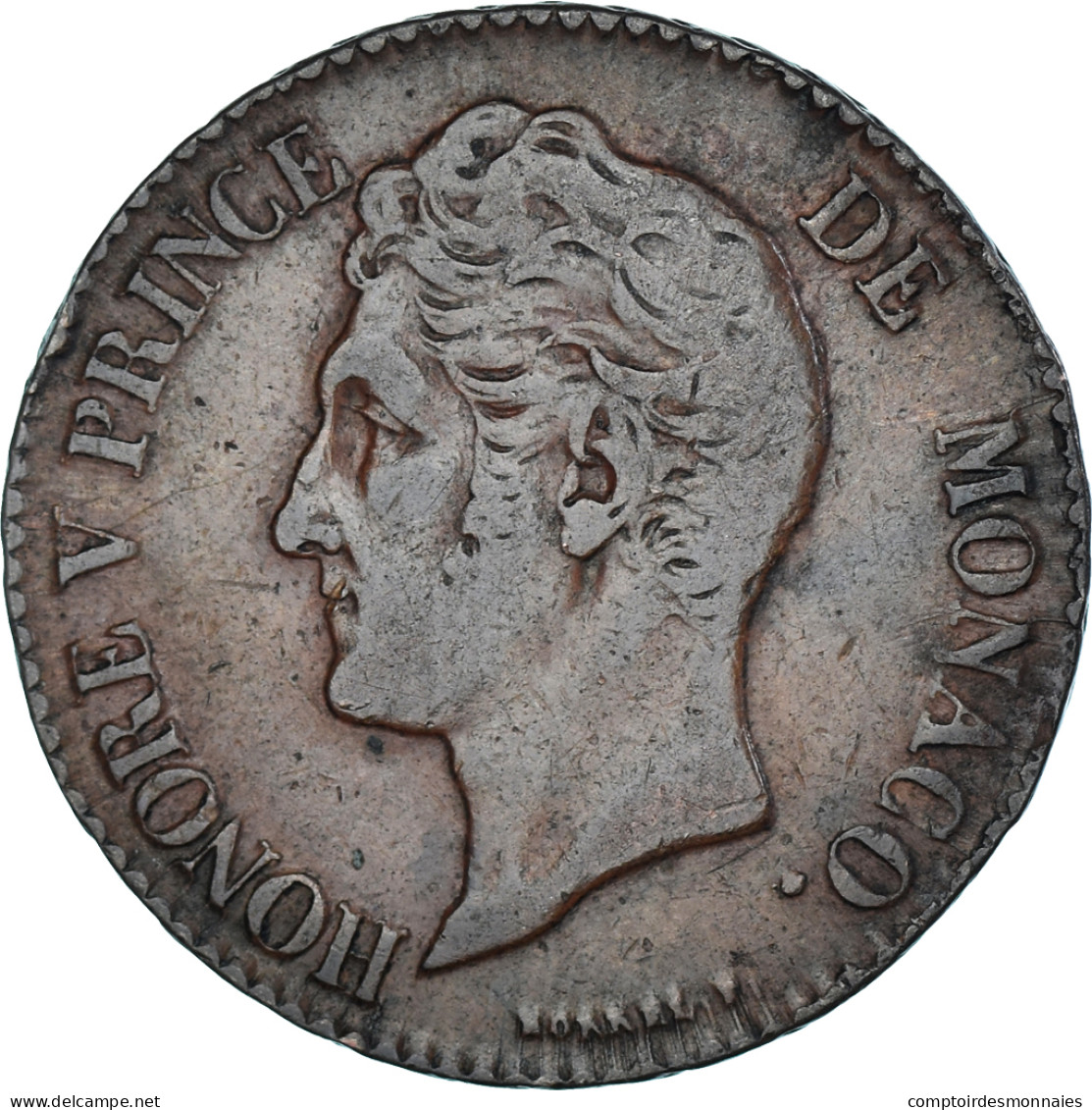 Monnaie, Monaco, Honore V, 5 Centimes, 1837, Monaco, TB+, Cuivre, Gadoury:MC102 - 1819-1922 Honoré V, Charles III, Albert I