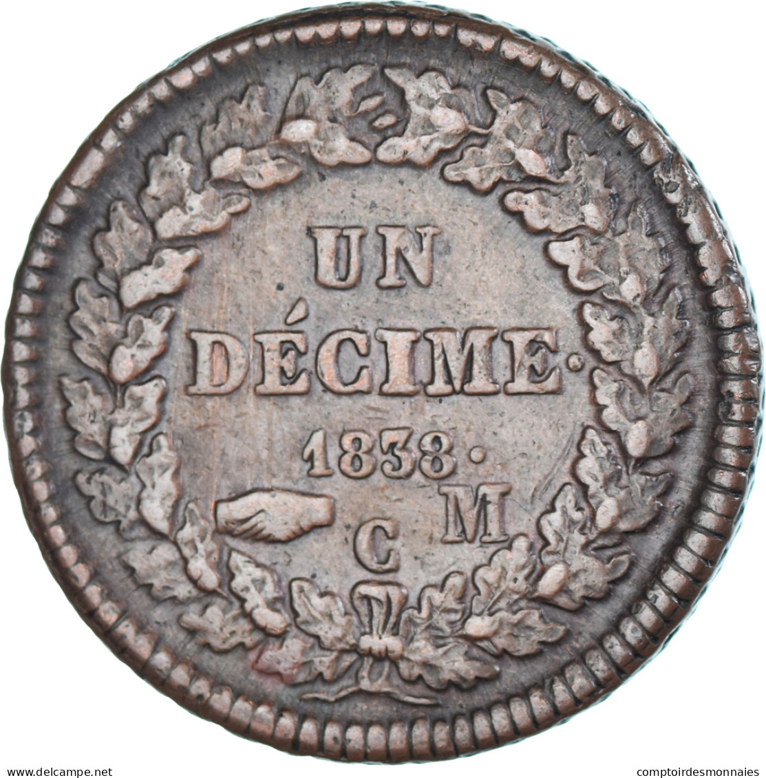 Monnaie, Monaco, Honore V, 1 Décime, 1838, Monaco, TB+, Bronze, Gadoury:MC105 - Charles III.