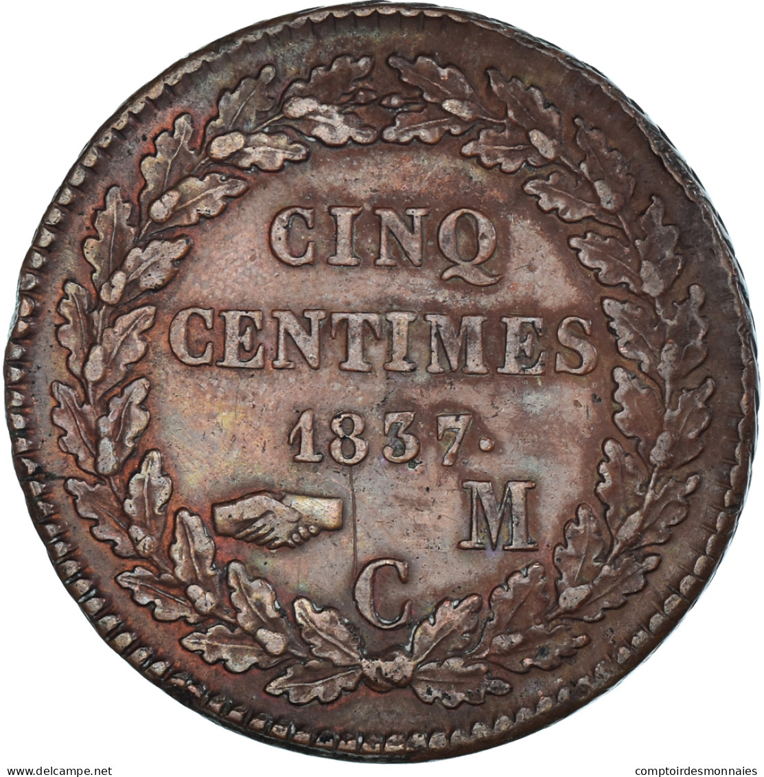 Monnaie, Monaco, Honore V, 5 Centimes, 1837, Monaco, TTB, Cuivre, Gadoury:MC102 - Charles III.