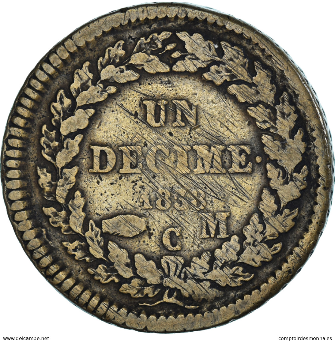 Monnaie, Monaco, Honore V, 1 Décime, 1838, Monaco, TB, Copper Gilt - 1819-1922 Onorato V, Carlo III, Alberto I