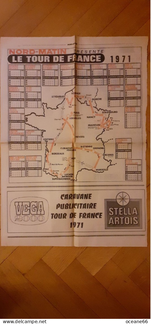 Carte Itinéraire Du Tour De France 1971 Nord Matin - Cyclisme