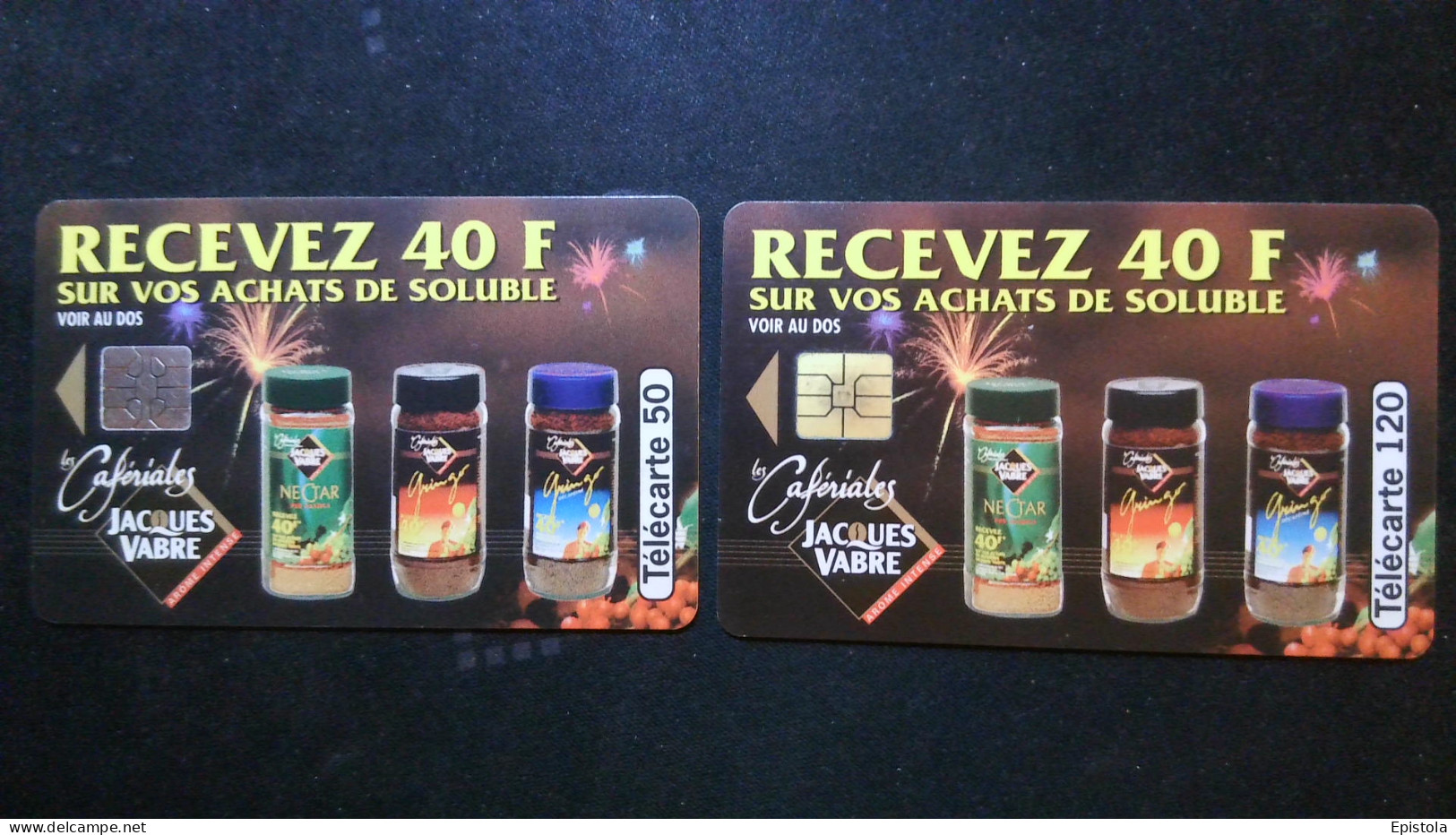 ► France:  Café Solubles JACQUES FABRE  50U  & 120U   -  Lot  2 Télécartes  - - Food