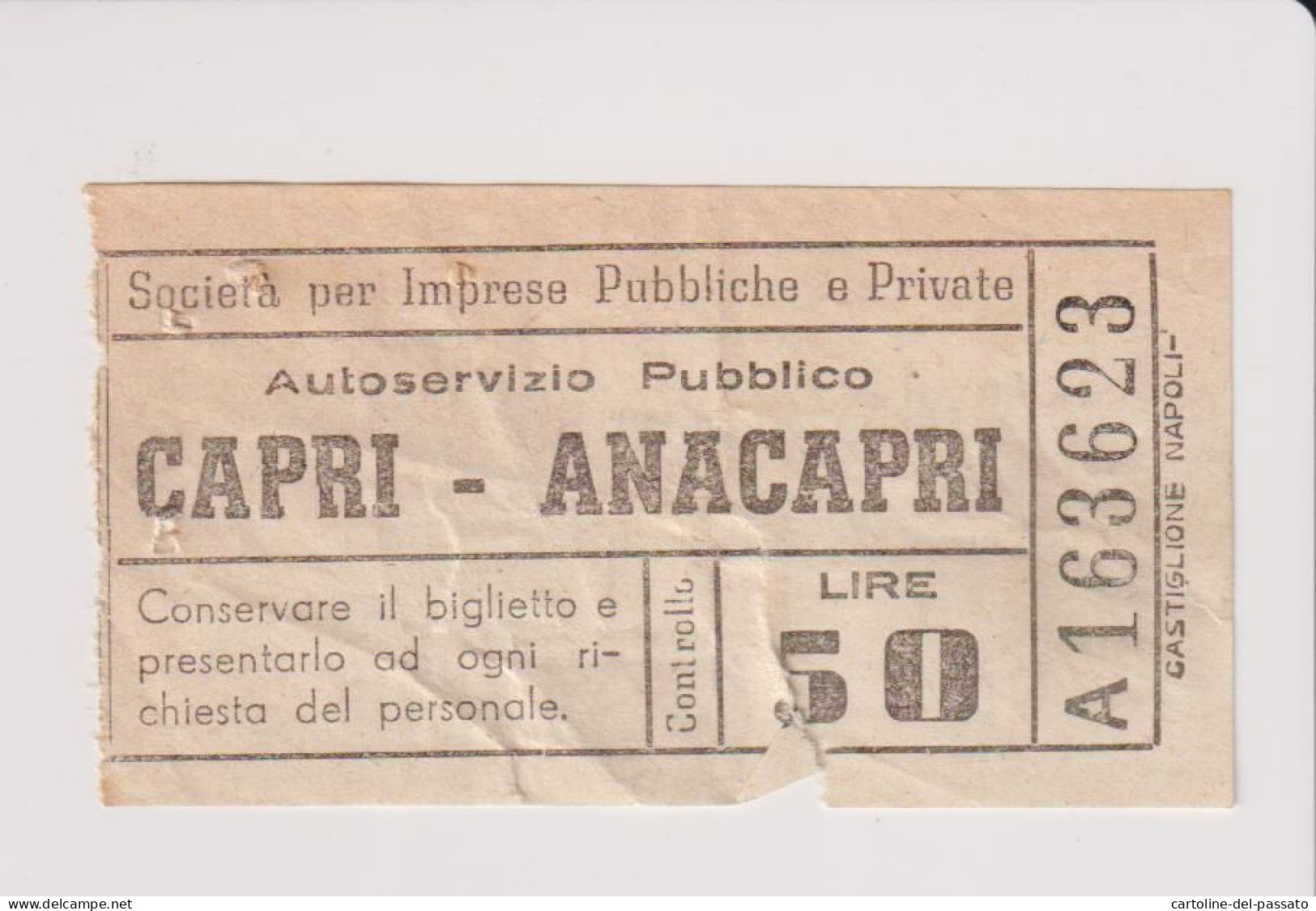 Biglietto S.i.p.p.i.c. Capri - Anacapri / Lire 50 - Europa