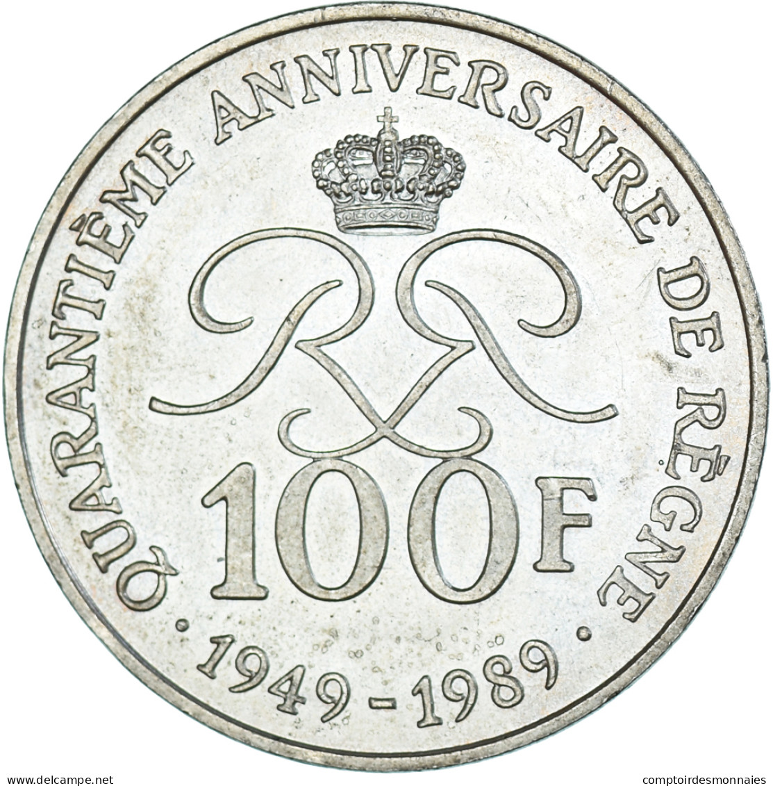 Monnaie, Monaco, Rainier III, 40e Anniversaire De Règne, 100 Francs, 1989 - 1960-2001 Nouveaux Francs