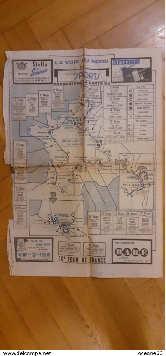 Carte Itinéraire Du 50e Tour De France 1963 La Voix Du Nord - Cyclisme