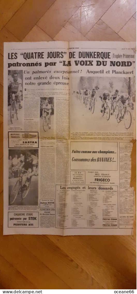 Carte Itinéraire Du 50e Tour De France 1963 La Voix Du Nord - Cyclisme