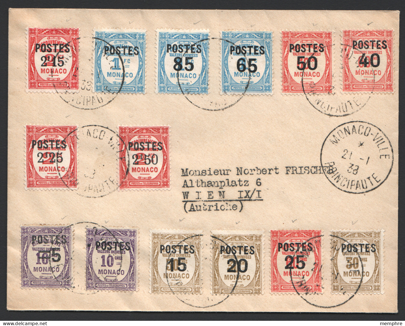 1938  Lettre Pour L'Autriche Série Complète Yv 140-153 - Storia Postale