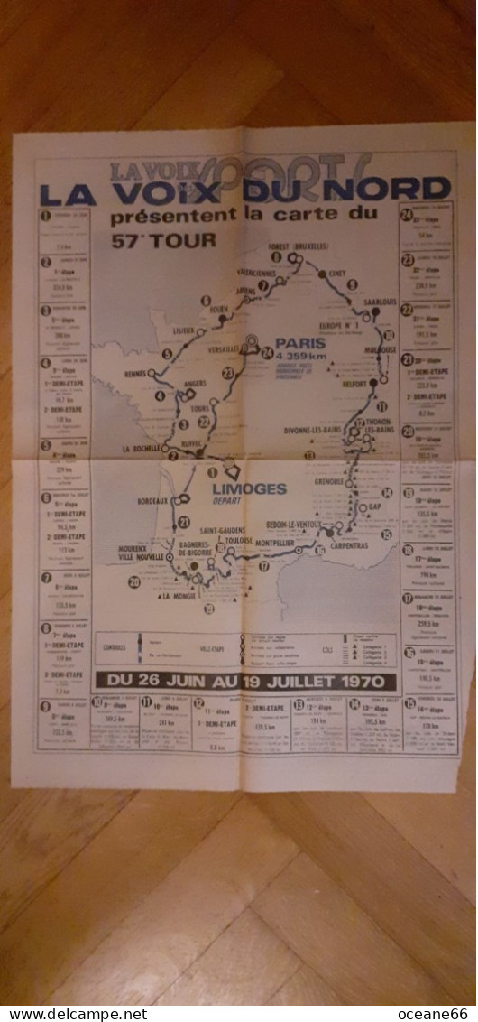 Carte Itinéraire Du 57e Tour De France 1970 La Voix Du Nord - Cyclisme