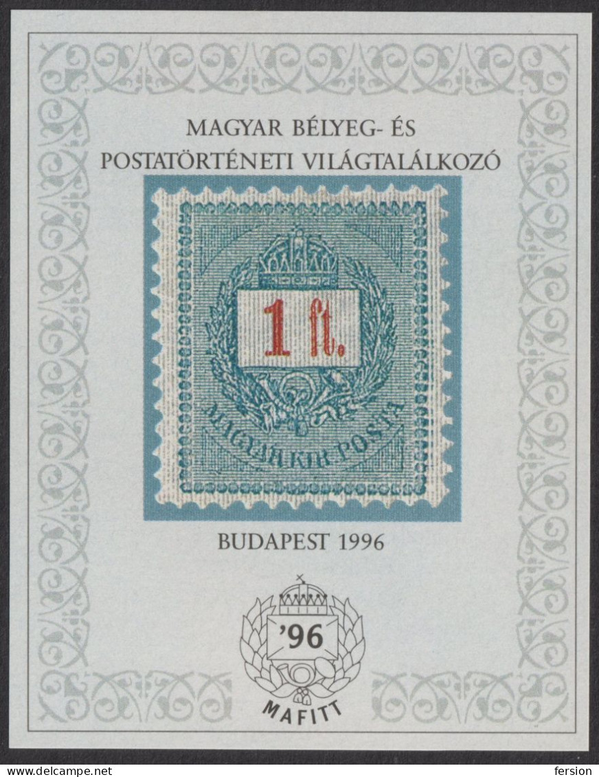 Stamp On Stamp 1888 Reprint 1 Ft COVER Commemorative Memorial Sheet MAFITT STAMP 1996 Hungary Exhibition Fair - Foglietto Ricordo