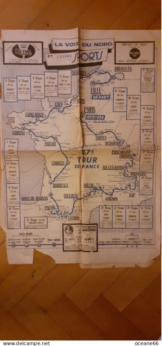 Carte Itinéraire Du 47e Tour De France 1960 La Voix Du Nord - Cyclisme
