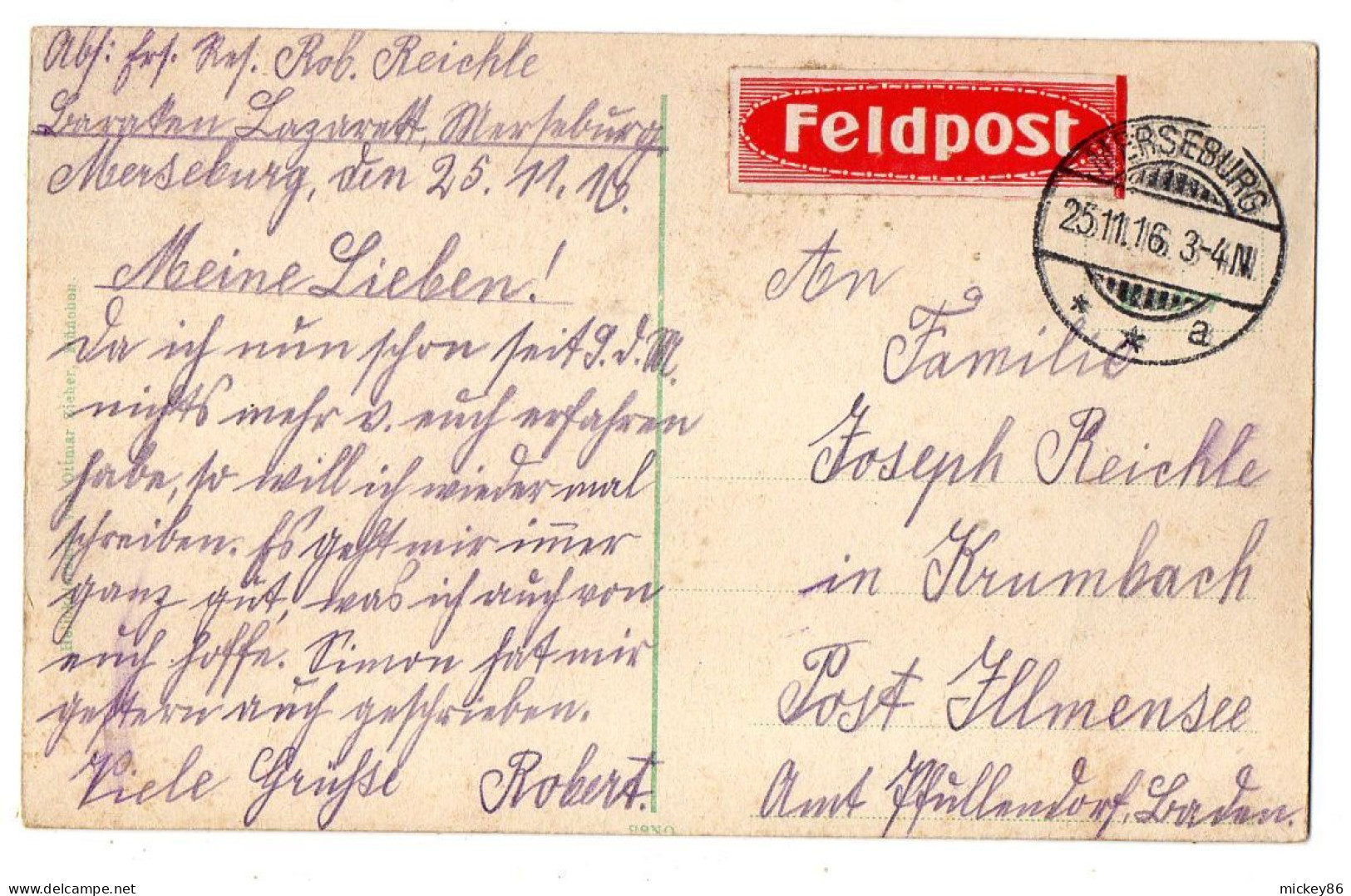 Allemagne--MERSEBURG -1916--Landesversicherungsanstalf.......colorisée  ....cachet  MERSEBURG...Feldpost - Merseburg