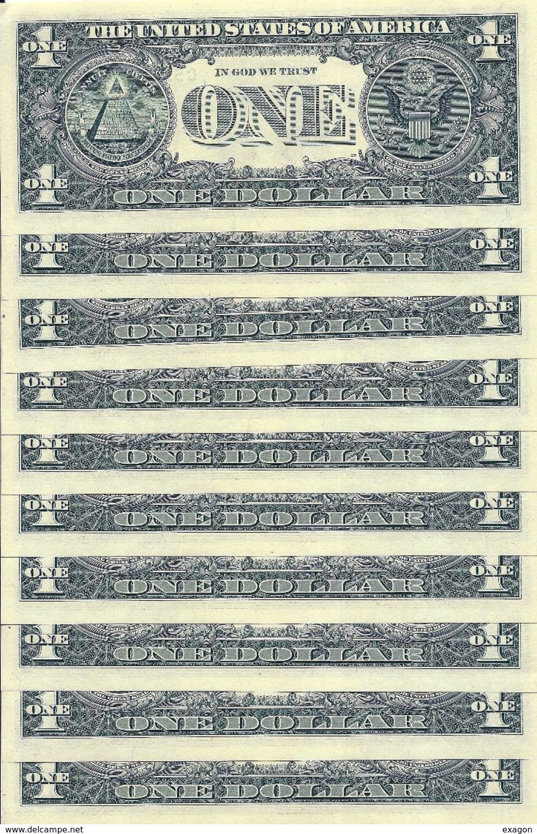 LOTTO DI N. 10  BANCONOTE DA UN DOLLARO CADAUNO -  Emissione 2009    C 3   - SERIE  NUMERATA  CONSECUTIVA. - Bilglietti Della Riserva Federale (1928-...)