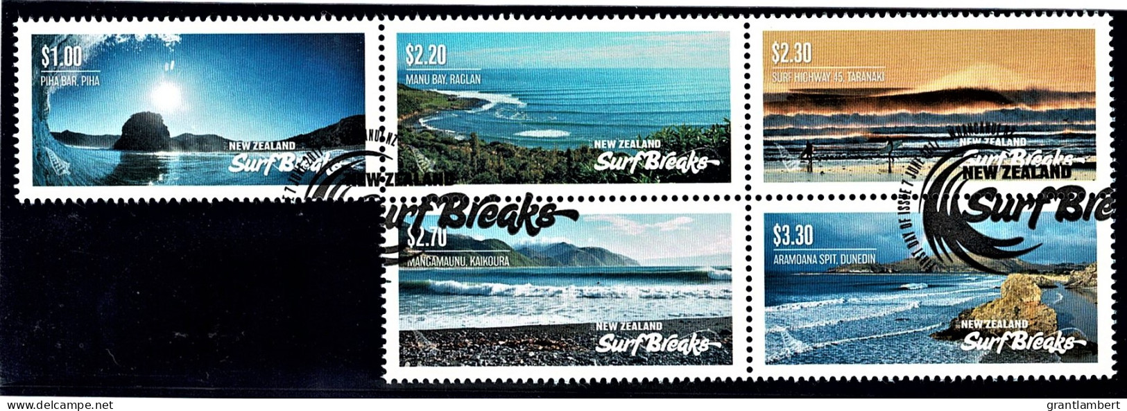 New Zealand 2017 Surf Breaks Set As Block Of 5 Used - Gebruikt