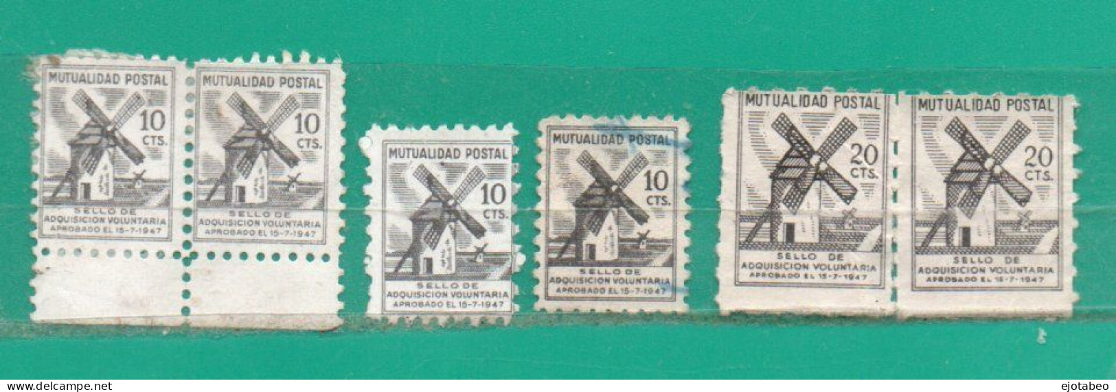 66 España 1947 -  MUTUALIDAD POSTAL X 6-Valor Facial: 0.10 Cts. X 4( 1 En P.Horiz.) Y  0.20 Cts. En Pareja Horizontal - Postage-Revenue Stamps
