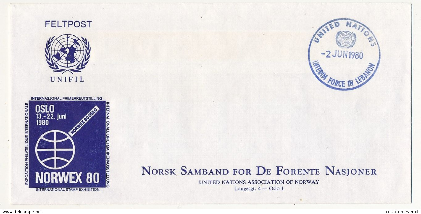 NORVEGE - Contingent Norvégien - United Nations Interim Force In Lebanon 2 Juin 1980 - Exposition Norwex 80 - Autres & Non Classés