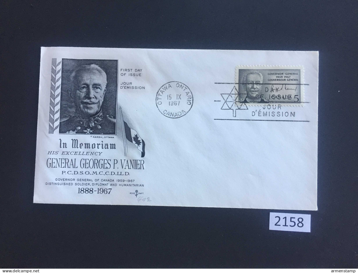 Canada General Georges Vanier 1967 FDC (2158) Free Shipping - Briefe U. Dokumente