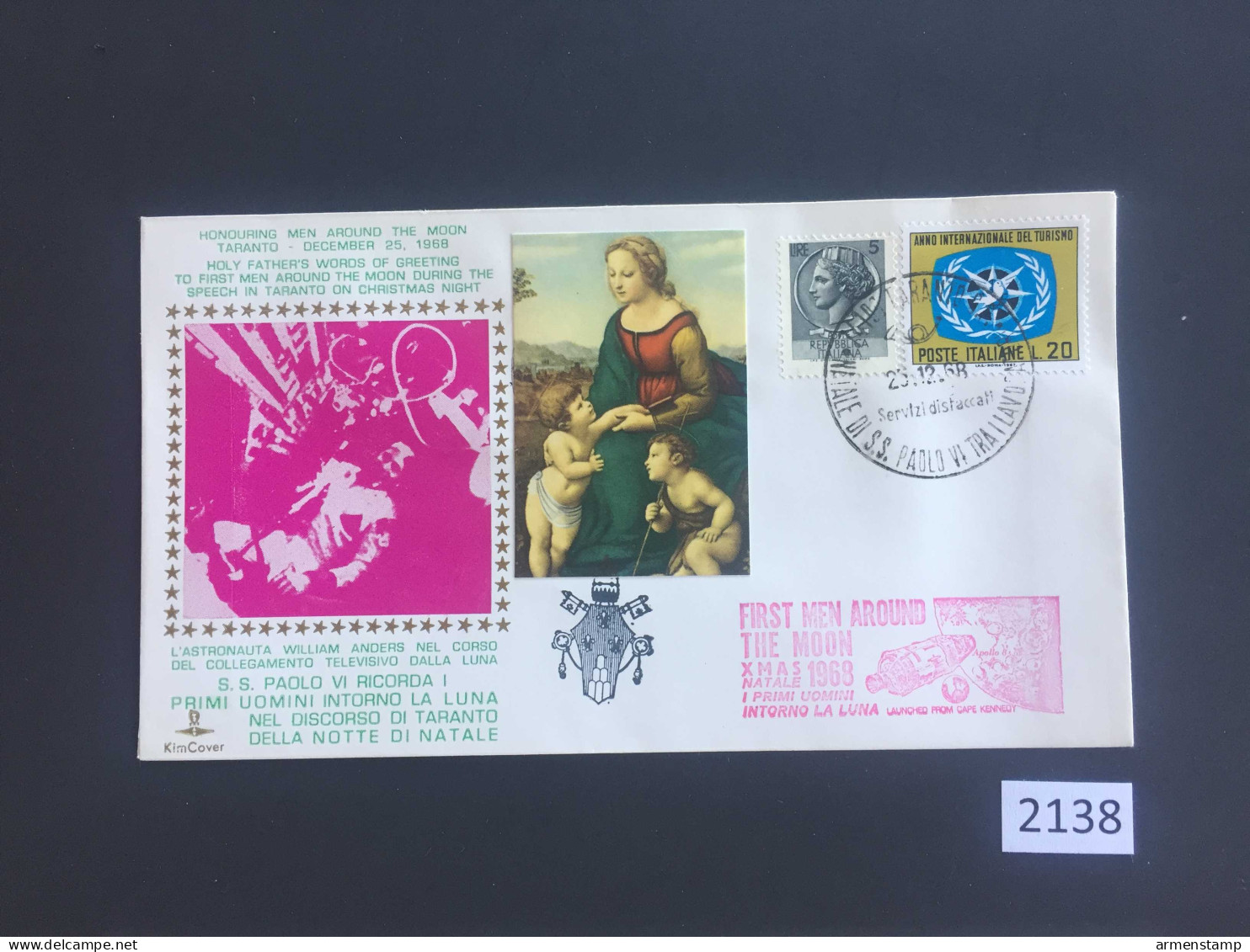 Italy First Men Around The Moon Cover (2138) Free Shipping - Revenue Stamps