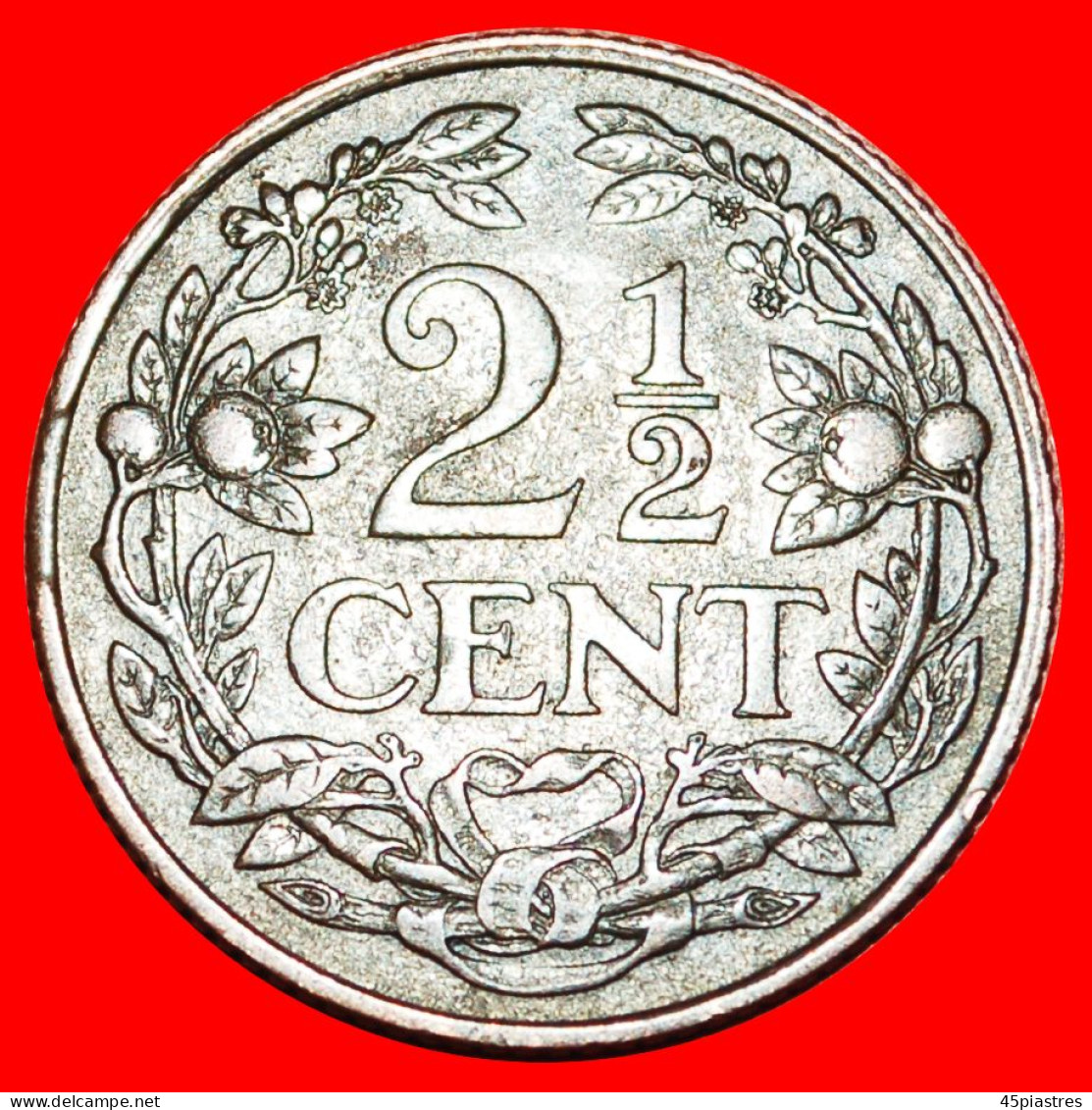 * 2 Sold RAMPANT LION (1912-1941): NETHERLANDS  2 1/2 CENTS 1916! WILHELMINA (1890-1948)· LOW START! · NO RESERVE!!! - 2.5 Centavos